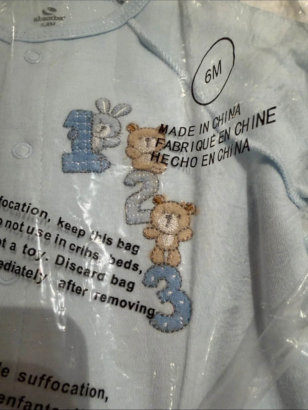 Absorba Light Blue & White Number Print Baby One-Piece